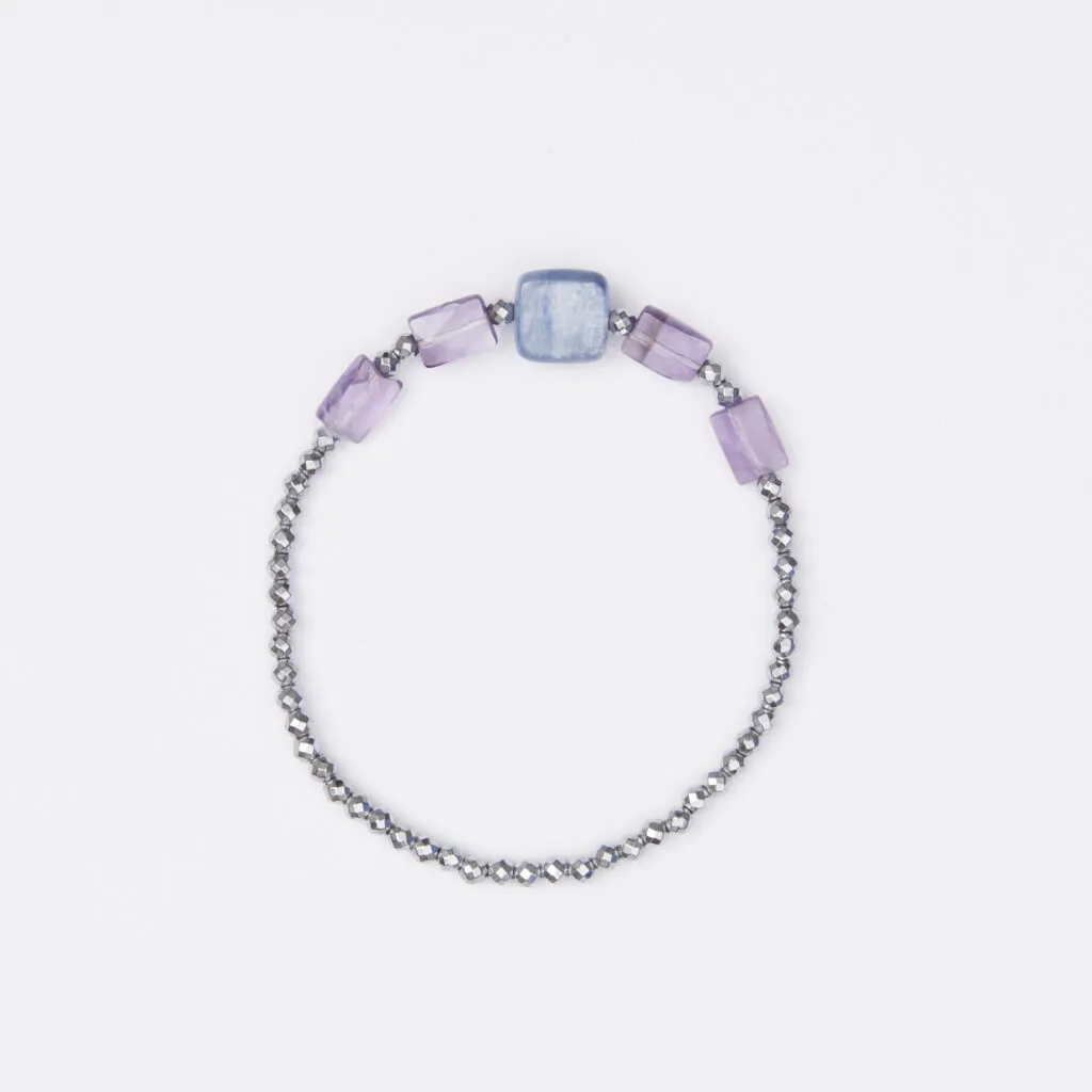 Bracciale Elastico in Ematite, Cianite ed Ametista