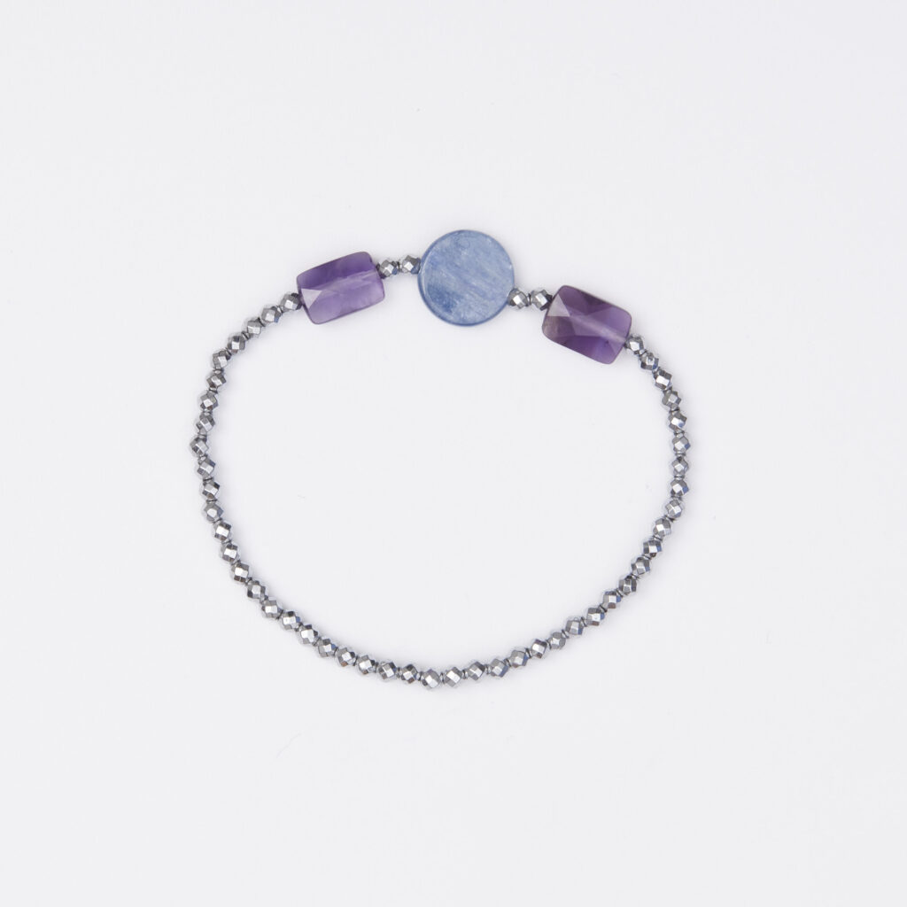 Bracciale Elastico in Ematite, Cianite ed Ametista