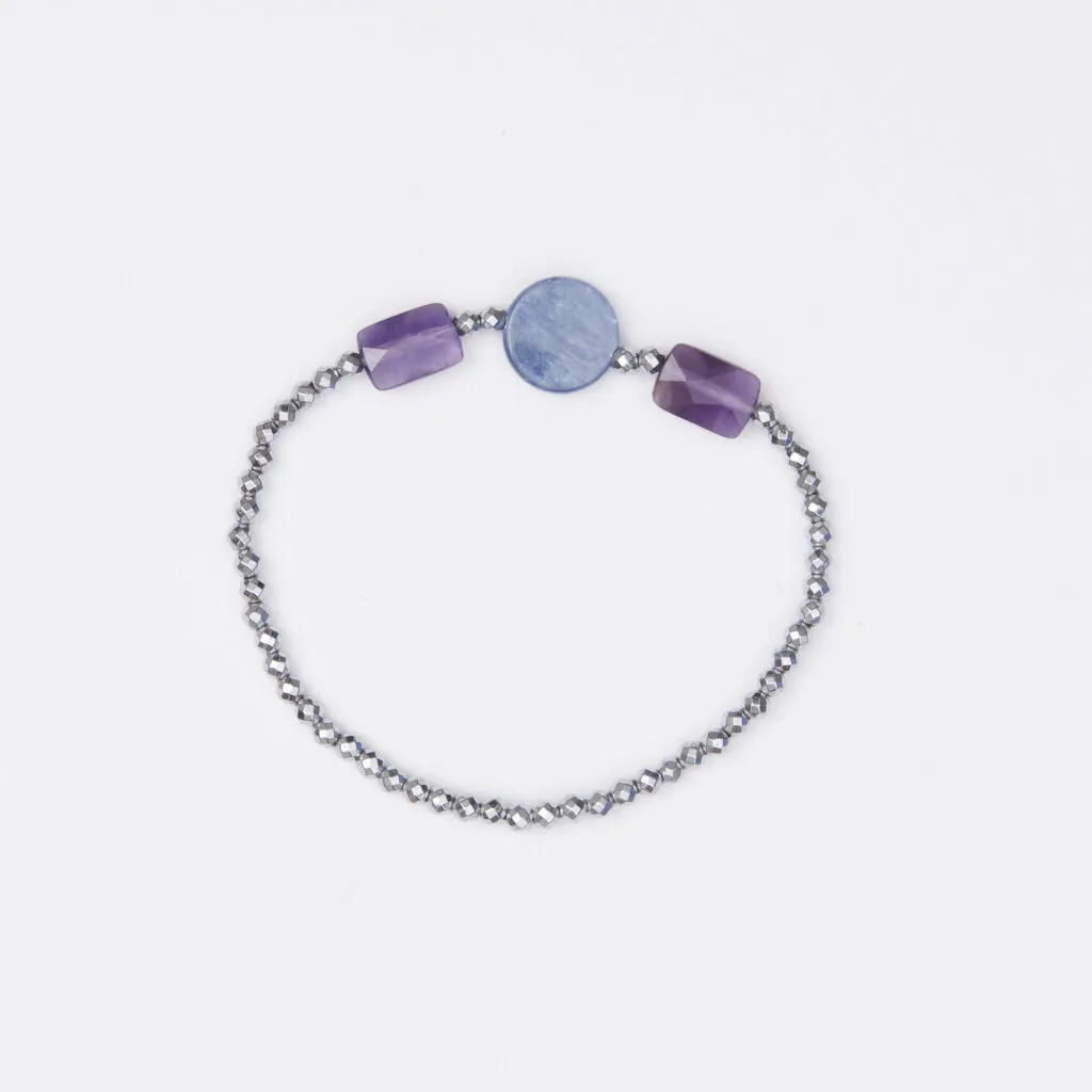 Bracciale Elastico in Ematite, Cianite ed Ametista