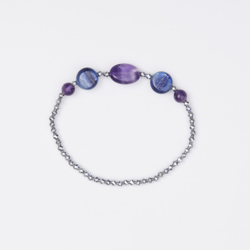 Bracciale Elastico in Ematite, Cianite ed Ametista