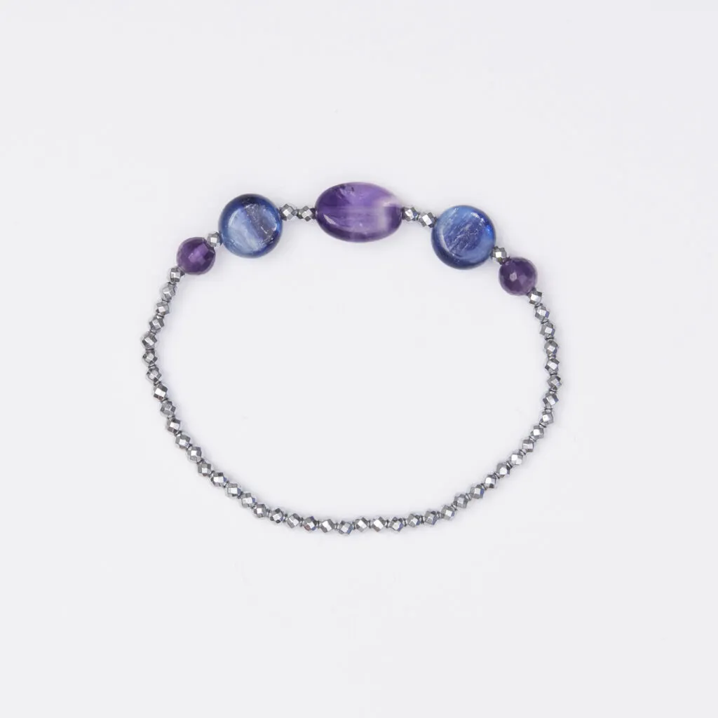 Bracciale Elastico in Ematite, Cianite ed Ametista