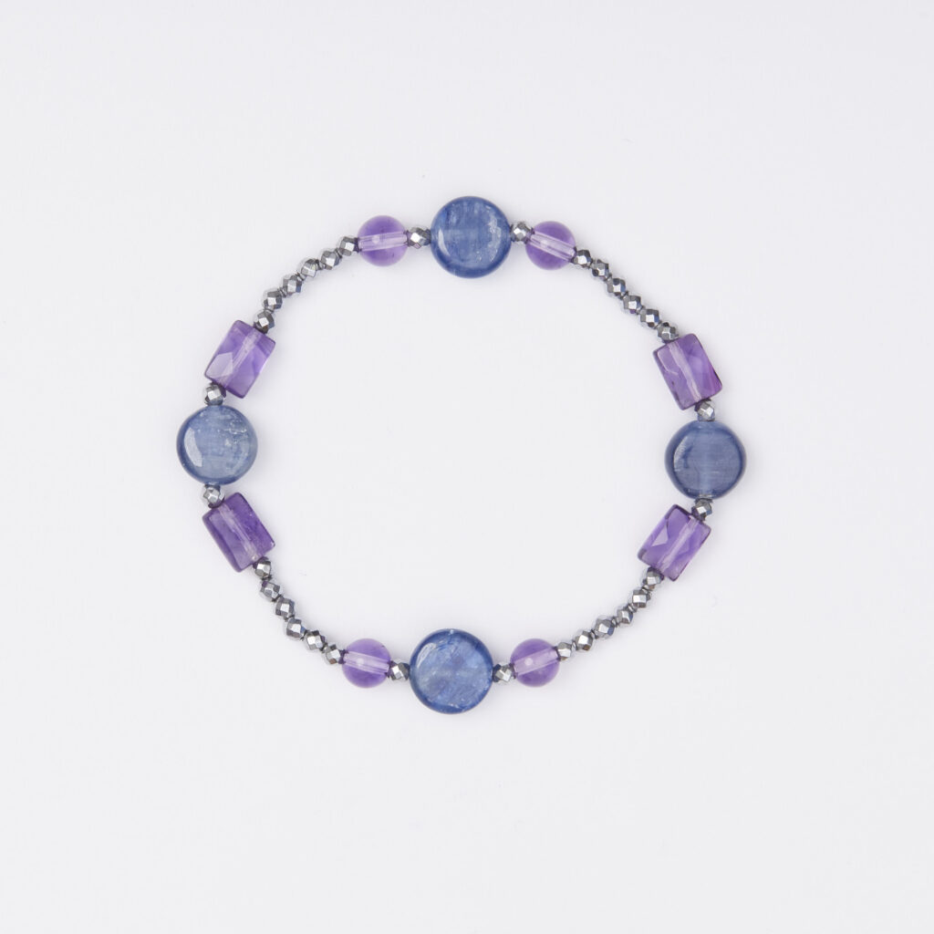 Bracciale Elastico in Ematite, Cianite ed Ametista