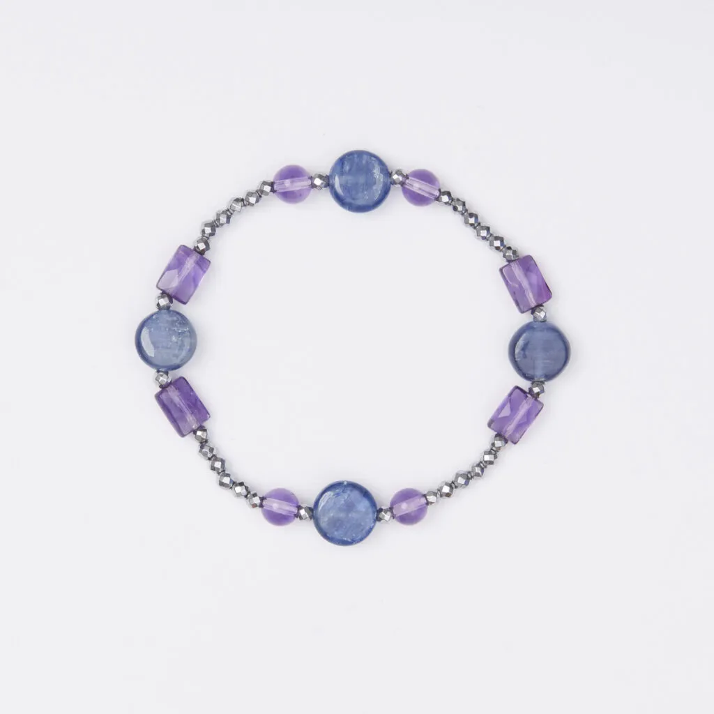 Bracciale Elastico in Ematite, Cianite ed Ametista