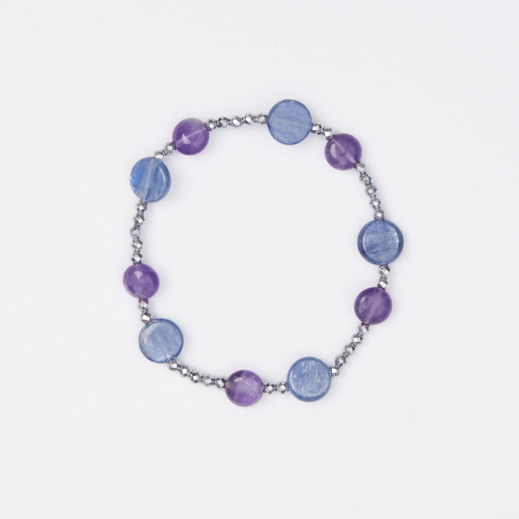 Bracciale Elastico in Ematite, Cianite ed Ametista