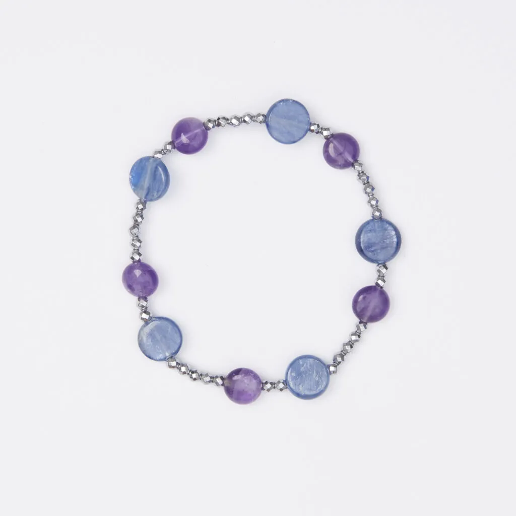 Bracciale Elastico in Ematite, Cianite ed Ametista