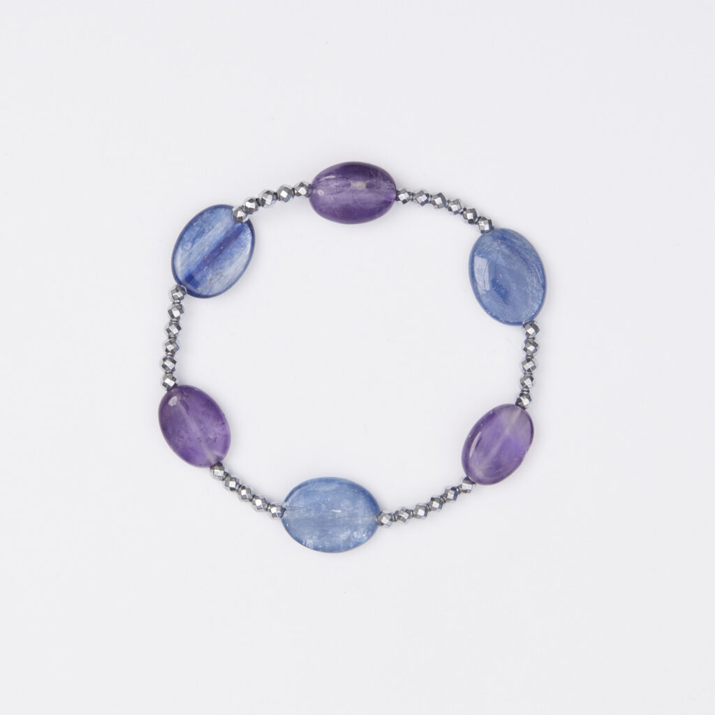 Bracciale Elastico in Ematite, Cianite ed Ametista