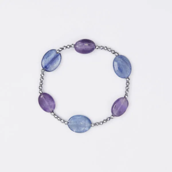 Bracciale Elastico in Ematite, Cianite ed Ametista