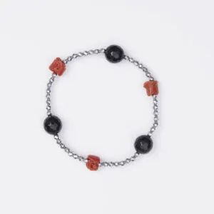 Bracciale Elastico in Ematite, Corallo ed Onice