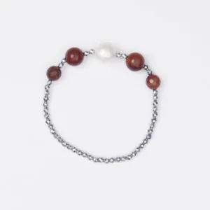Bracciale Elastico in Ematite, Mokaite e Perle