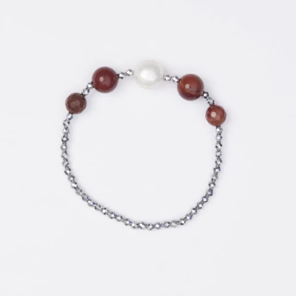 Bracciale Elastico in Ematite, Mokaite e Perle
