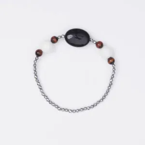 Bracciale Elastico in Ematite, Agata Bianca ed Occhio di Bue