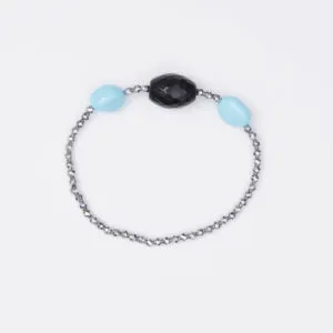 Bracciale Elastico in Ematite, Pasta di Turchese ed Agata Nera