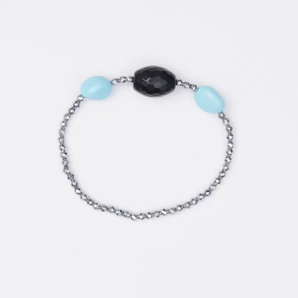 Bracciale Elastico in Ematite, Pasta di Turchese ed Agata Nera