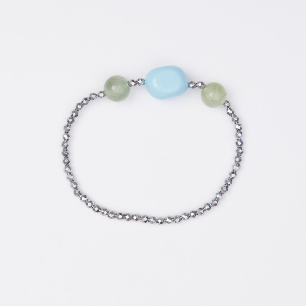 Bracciale Elastico in Ematite, Pasta di Turchese e Prehnite