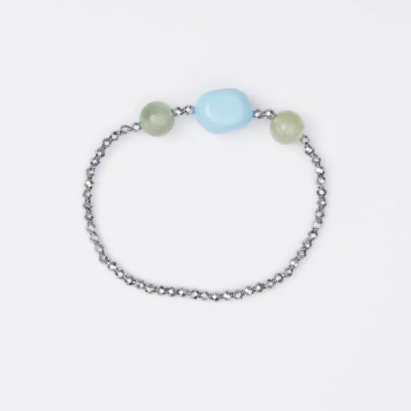 Bracciale Elastico in Ematite, Pasta di Turchese e Prehnite
