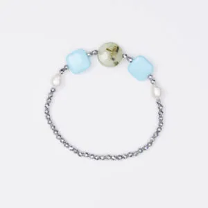 Bracciale Elastico in Ematite, Pasta di Turchese e Prehnite