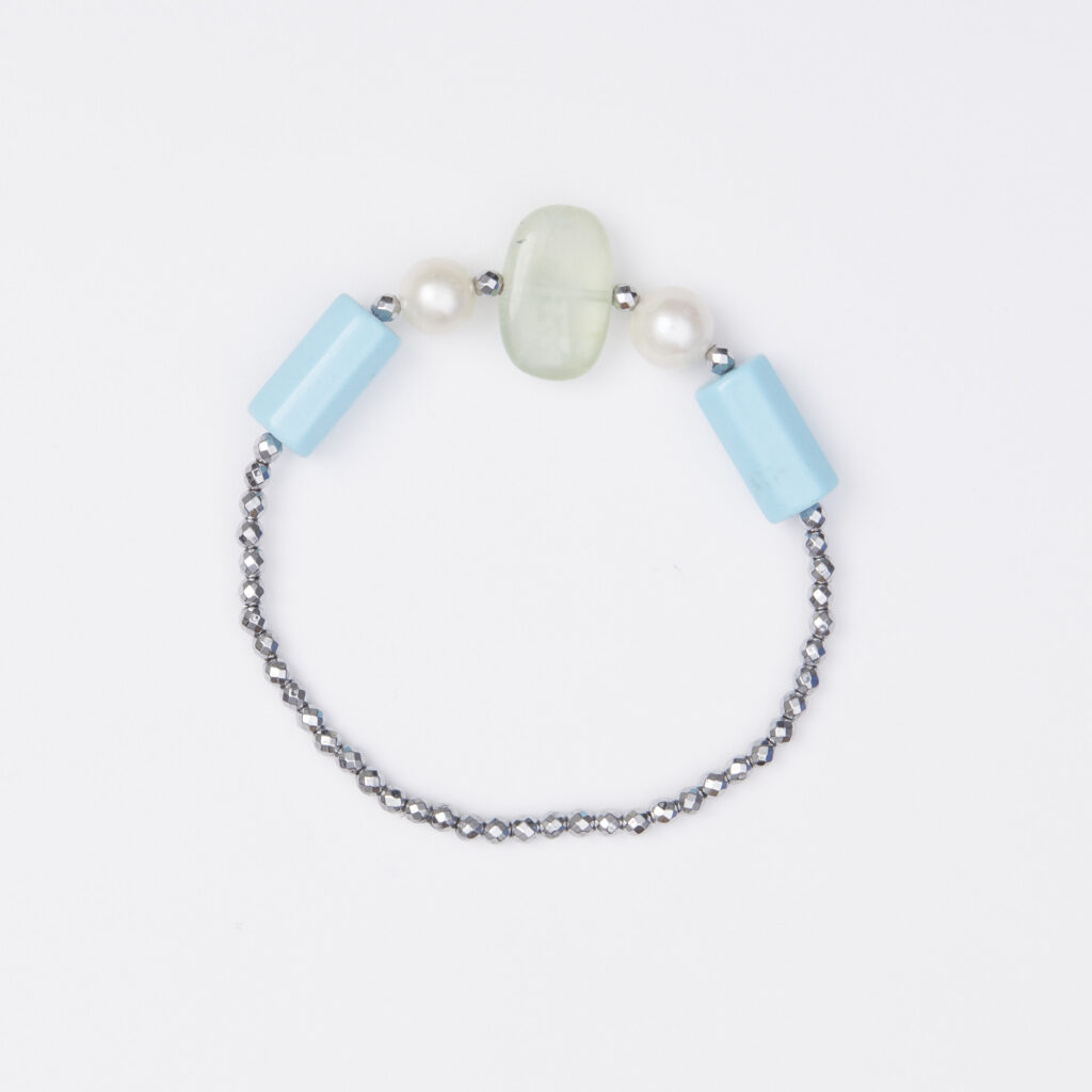 Bracciale Elastico in Ematite, Pasta di Turchese e Prehnite