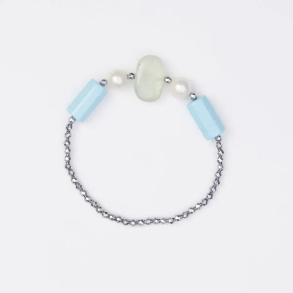 Bracciale Elastico in Ematite, Pasta di Turchese e Prehnite