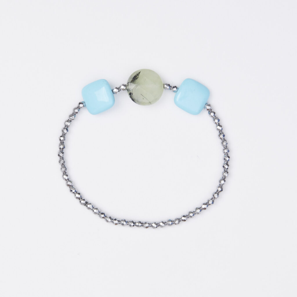 Bracciale Elastico in Ematite, Pasta di Turchese e Prehnite