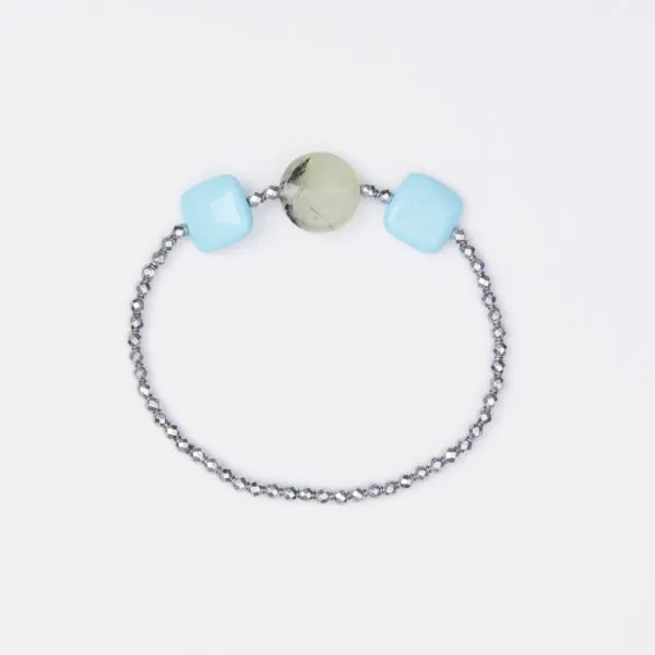 Bracelet élastique en hématite, pâte de turquoise et prehnite