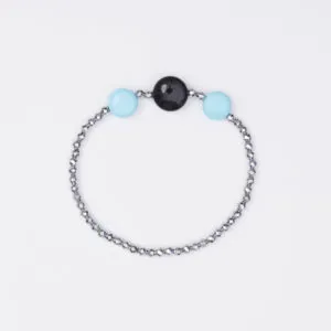 Bracciale Elastico in Ematite, Pasta di Turchese ed Agata Nera