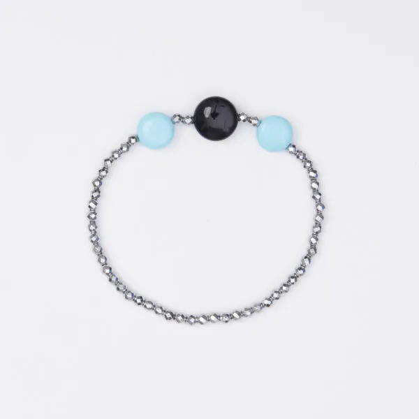 Bracciale Elastico in Ematite, Pasta di Turchese ed Agata Nera