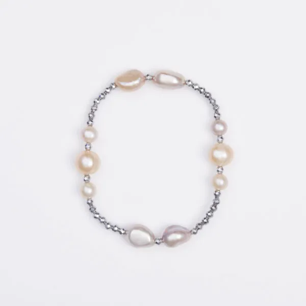 Bracelet élastique en hématite et perles de rivière rosées