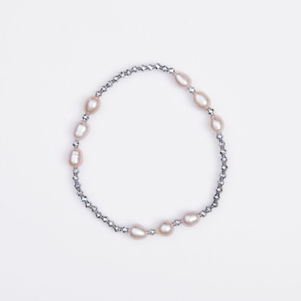 Bracciale Elastico in Ematite e Perle di Fiume Rosate