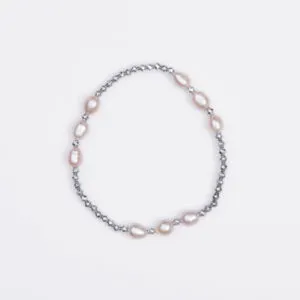 Bracciale Elastico in Ematite e Perle di Fiume Rosate