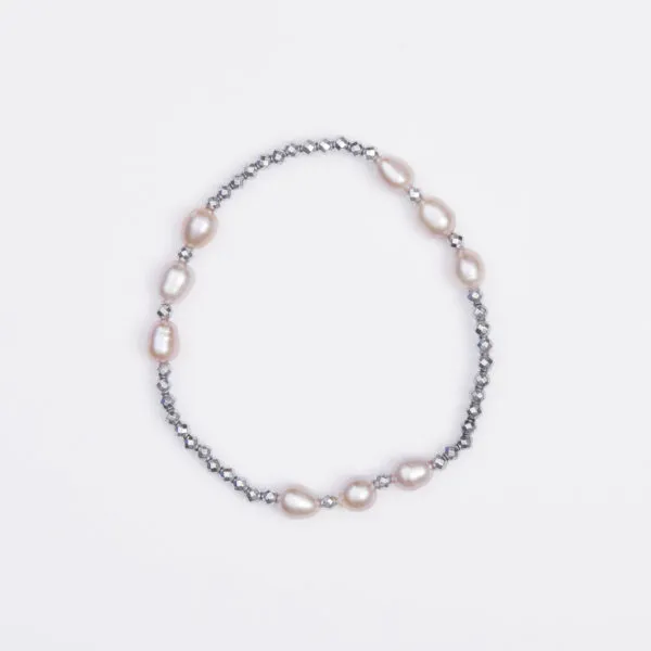 Bracciale Elastico in Ematite e Perle di Fiume Rosate