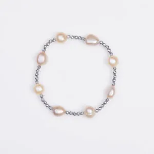 Bracciale Elastico in Ematite e Perle di Fiume Rosate