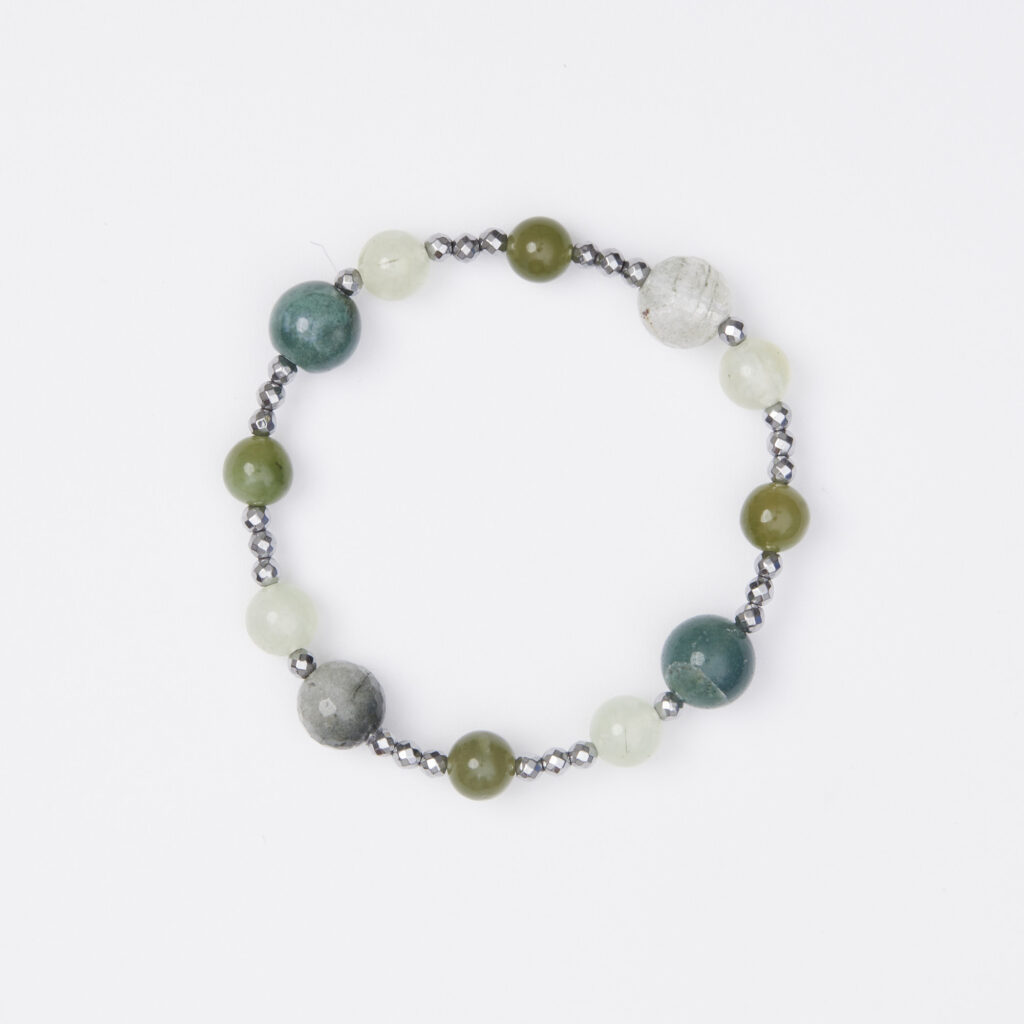 Bracciale Elastico in Ematite e Prehnite, Nefrite ed Agata Muschiata