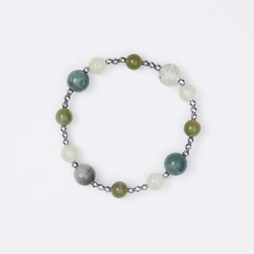 Bracciale Elastico in Ematite e Prehnite, Nefrite ed Agata Muschiata