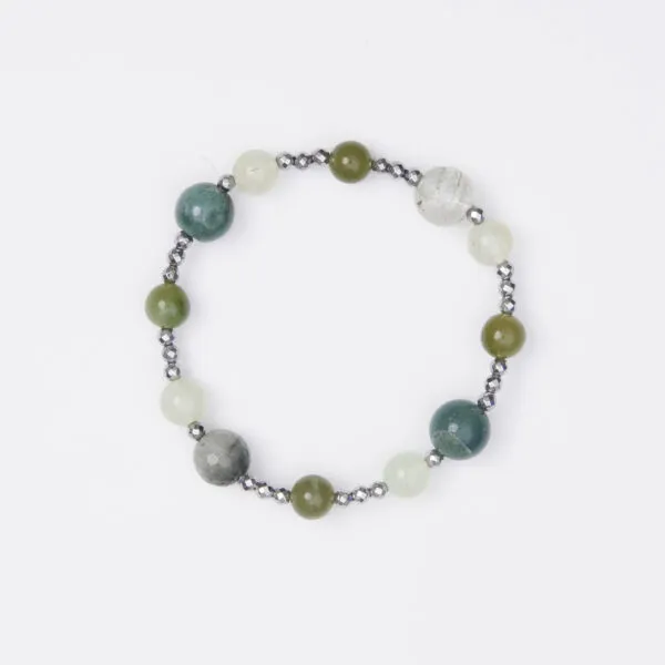 Bracciale Elastico in Ematite e Prehnite, Nefrite ed Agata Muschiata