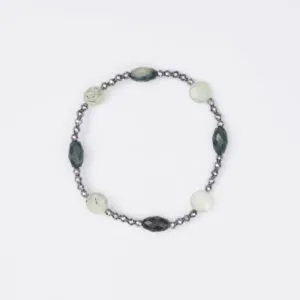 Bracciale Elastico in Ematite, Prehnite ed Agata Muschiata