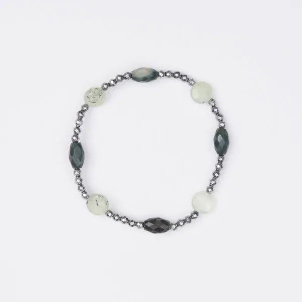 Bracciale Elastico in Ematite, Prehnite ed Agata Muschiata