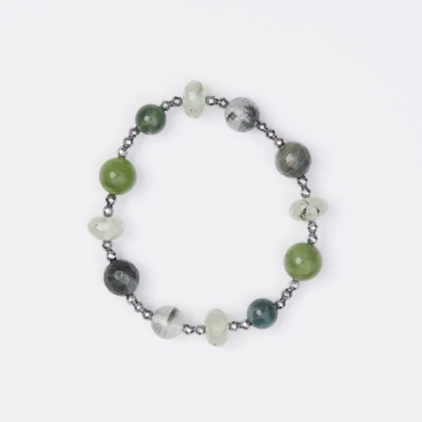 Bracciale Elastico in Ematite, Prehnite, Nefrite e Muschiata