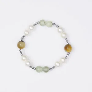 Bracciale Elastico in Ematite, Prehnite e Perle