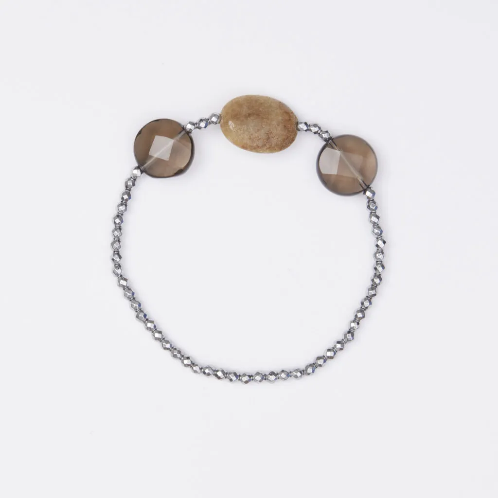 Hematiet, Rookkwarts en Agaat Elastische Armband