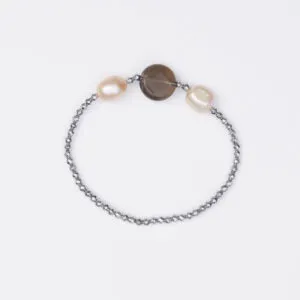 Bracciale Elastico in Ematite, Quarzo Fumè e Perle