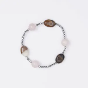 Bracciale Elastico in Ematite, Quarzo Rosa ed Agata Indiana