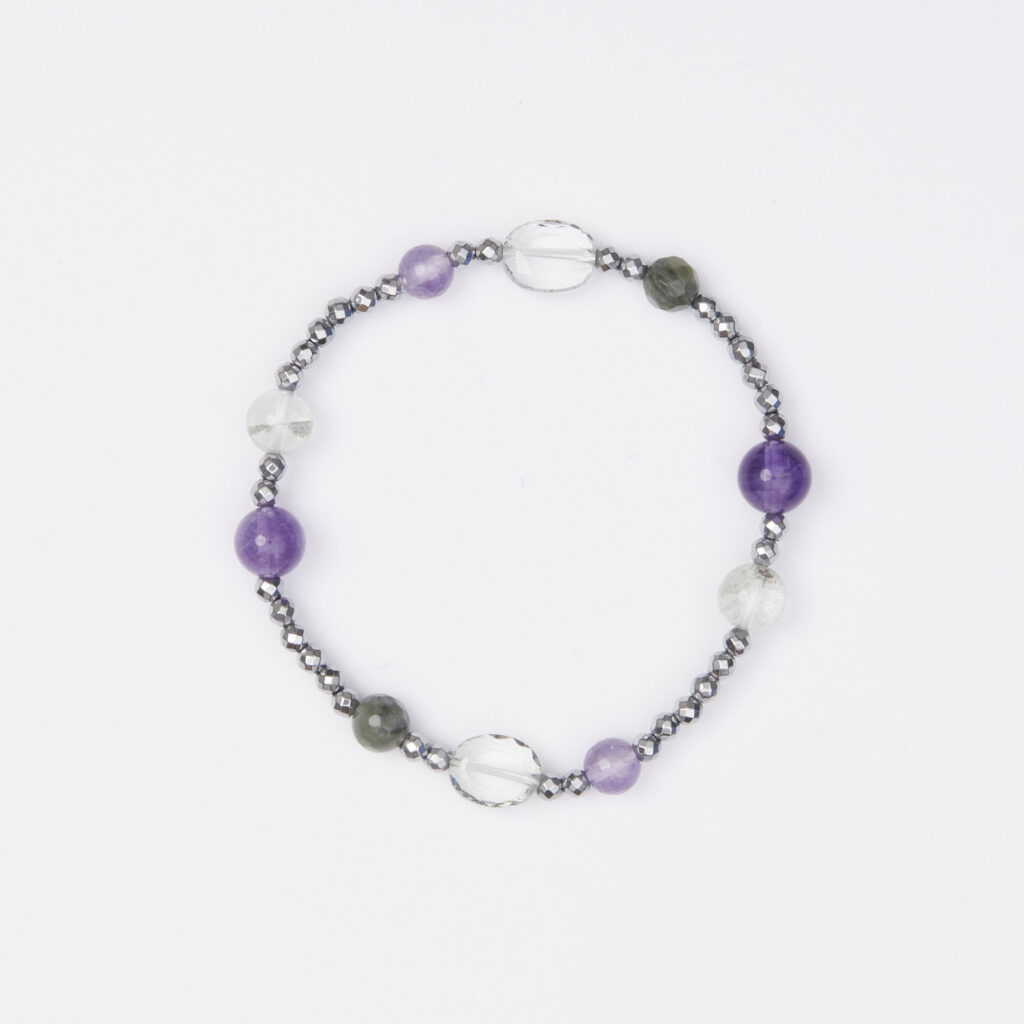 Bracciale Elastico in Ematite, Ametitista, Lodolite ed Agata Salvia