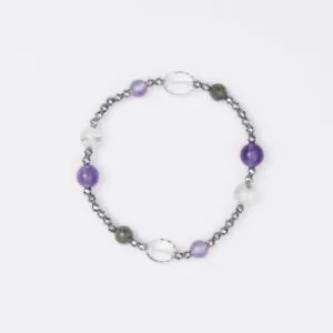 Bracciale Elastico in Ematite, Ametitista, Lodolite ed Agata Salvia