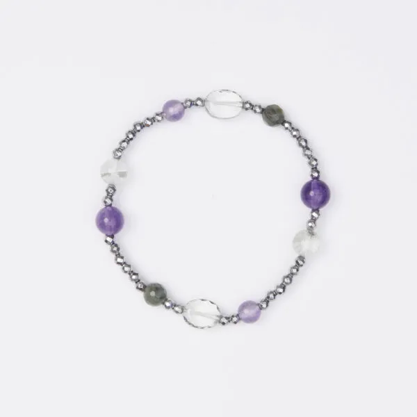 Bracciale Elastico in Ematite, Ametitista, Lodolite ed Agata Salvia