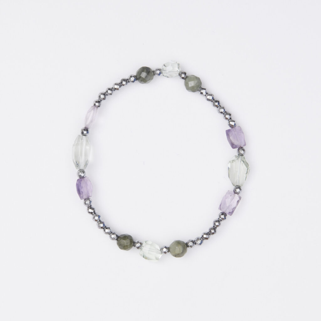 Bracelet élastique en hématite, améthyste, lodolite et agate de sauge
