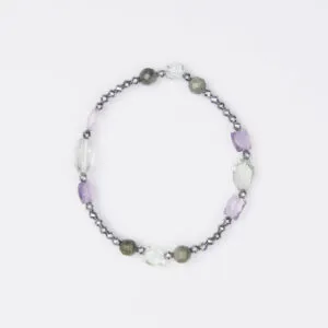Bracciale Elastico in Ematite, Ametitista, Lodolite ed Agata Salvia