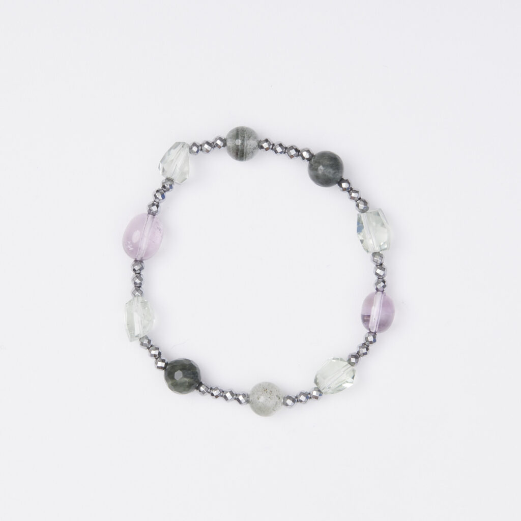 Bracciale Elastico in Ematite, Ametista, Prasiolite ed Agata Salvia