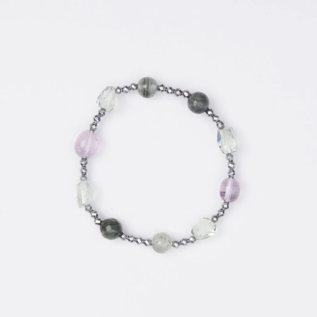 Bracciale Elastico in Ematite, Ametista, Prasiolite ed Agata Salvia