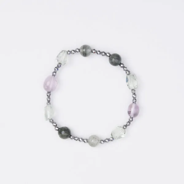 Bracciale Elastico in Ematite, Ametista, Prasiolite ed Agata Salvia