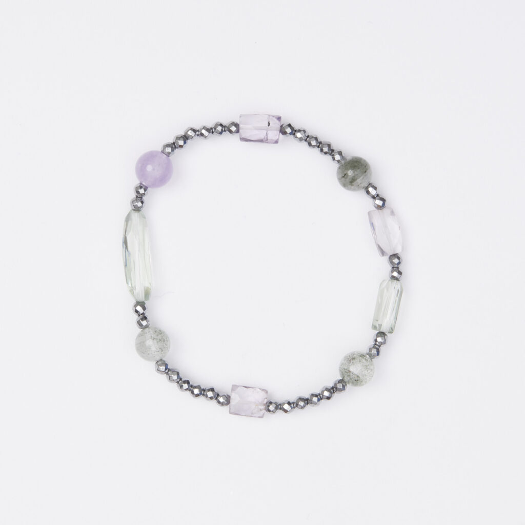 Bracciale Elastico in Ematite, Ametista, Prasiolite ed Agata Salvia